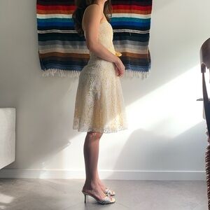 Vintage 90s Laundry by Shelli Segal White Slip Dress Yellow Lining